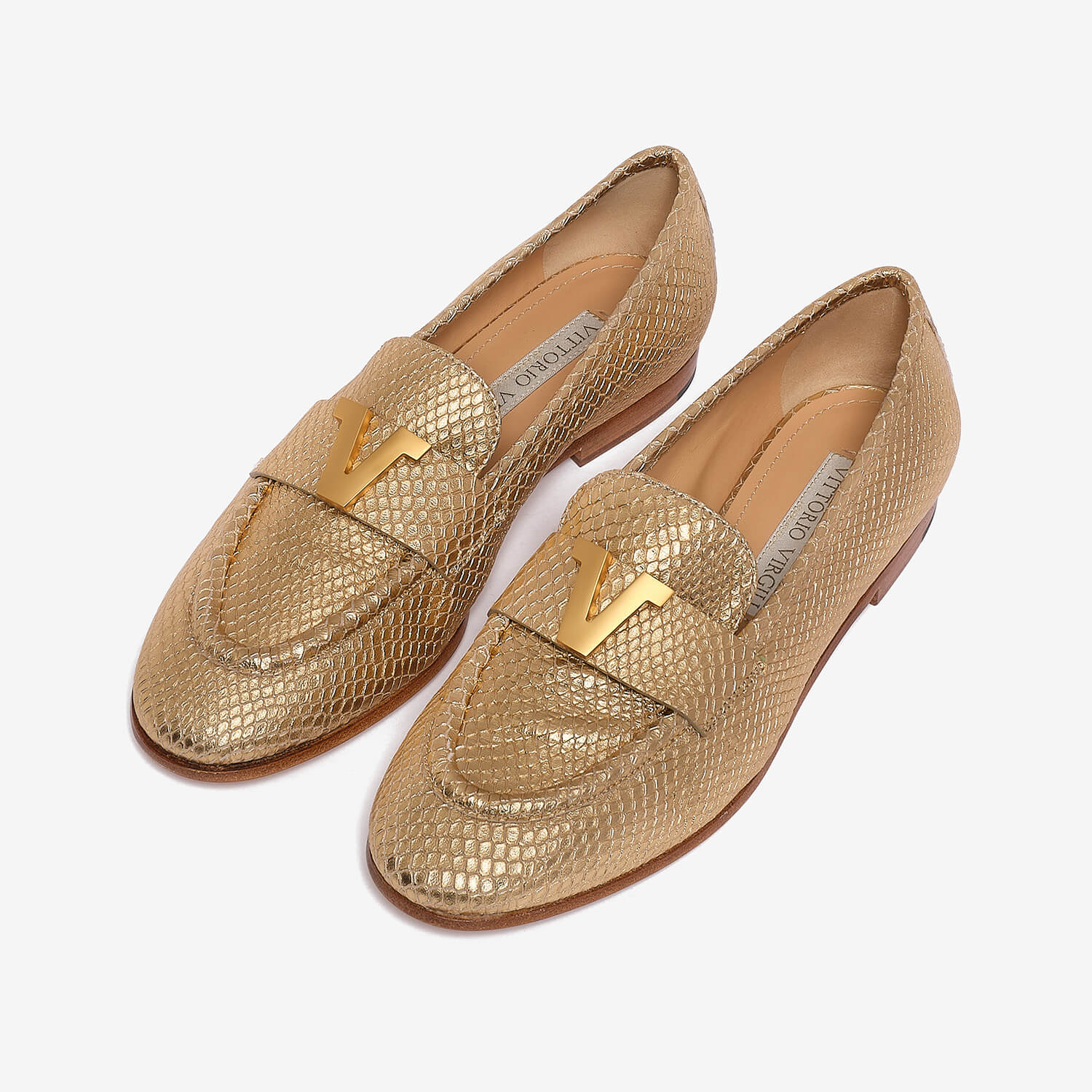 Mocassino in pelle di capra oro donna