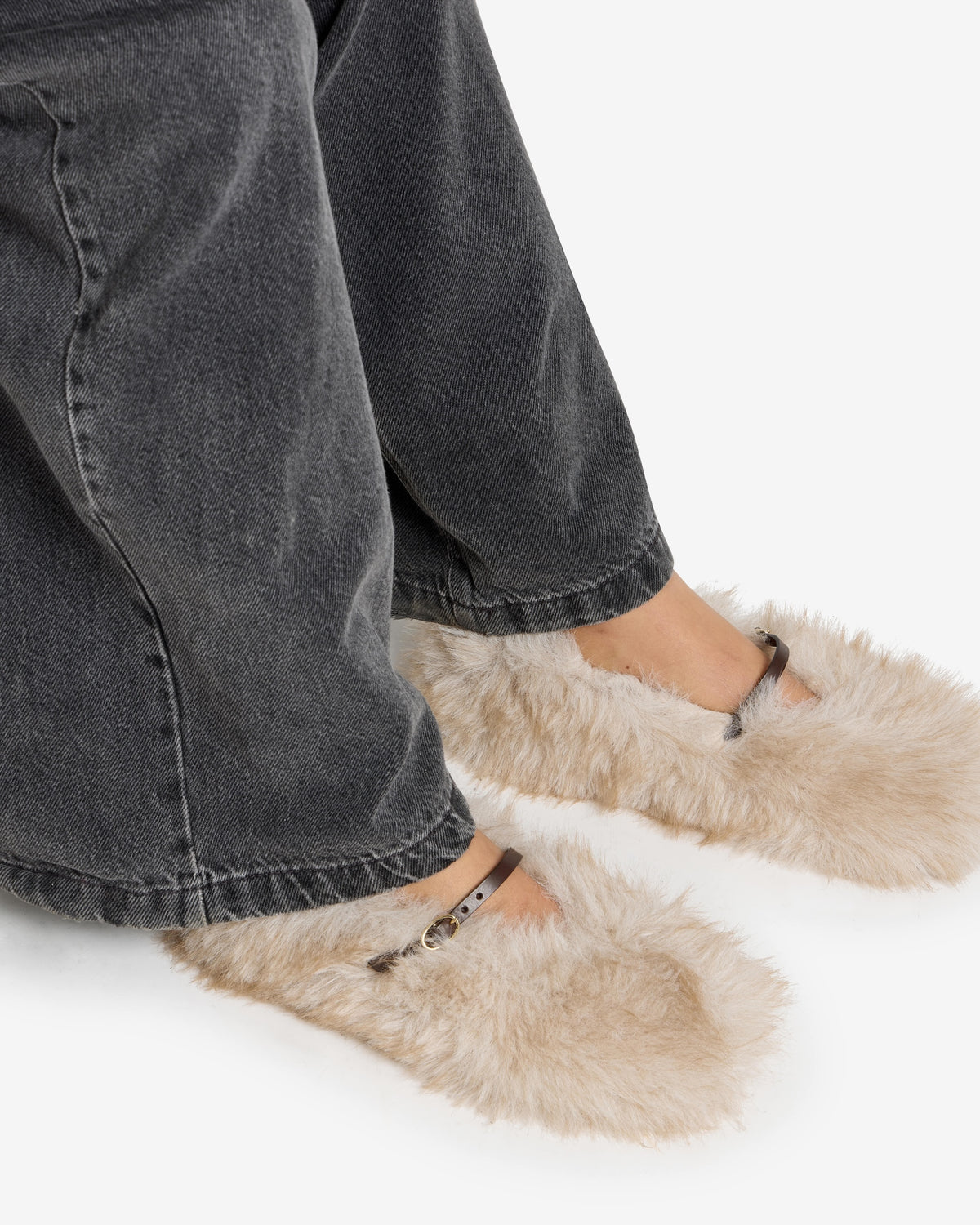 Artoria | Women's faux fur with strap in calfskin ballet flat