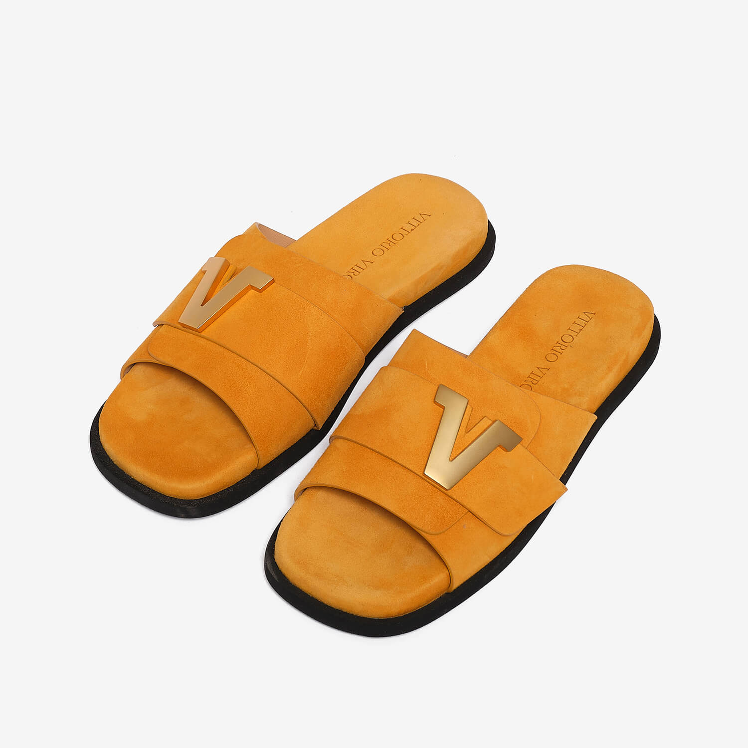 Mustard women's suede slide sandal