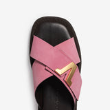 Pink-dark brown women's suede slide sandal