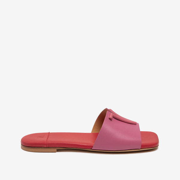 Sandalo slide in nappa rosa-rosso