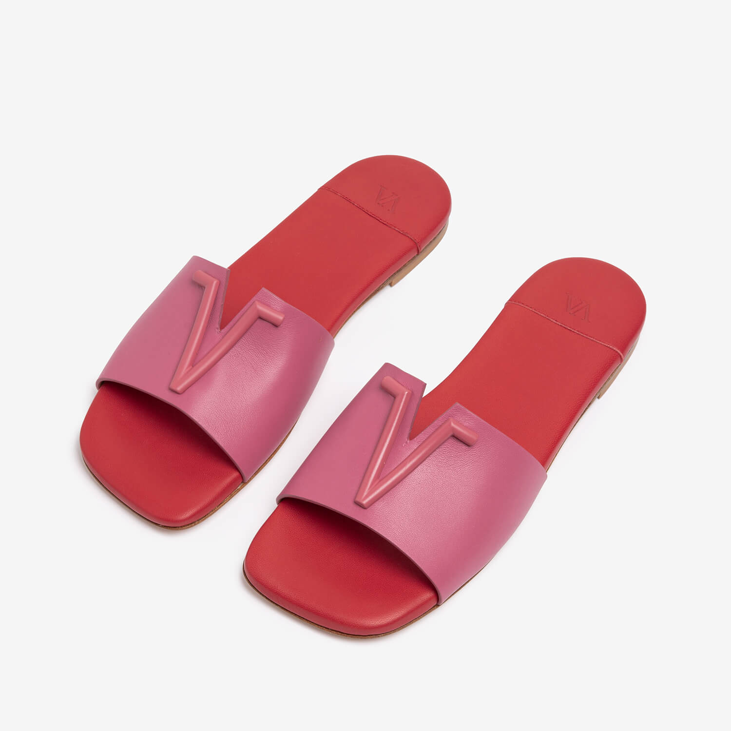 Pink-red women's tassel leather slide sandal