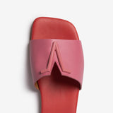 Pink-red women's tassel leather slide sandal