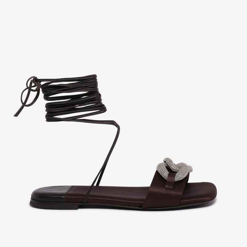 Dark brown women's satin gladiator sandal