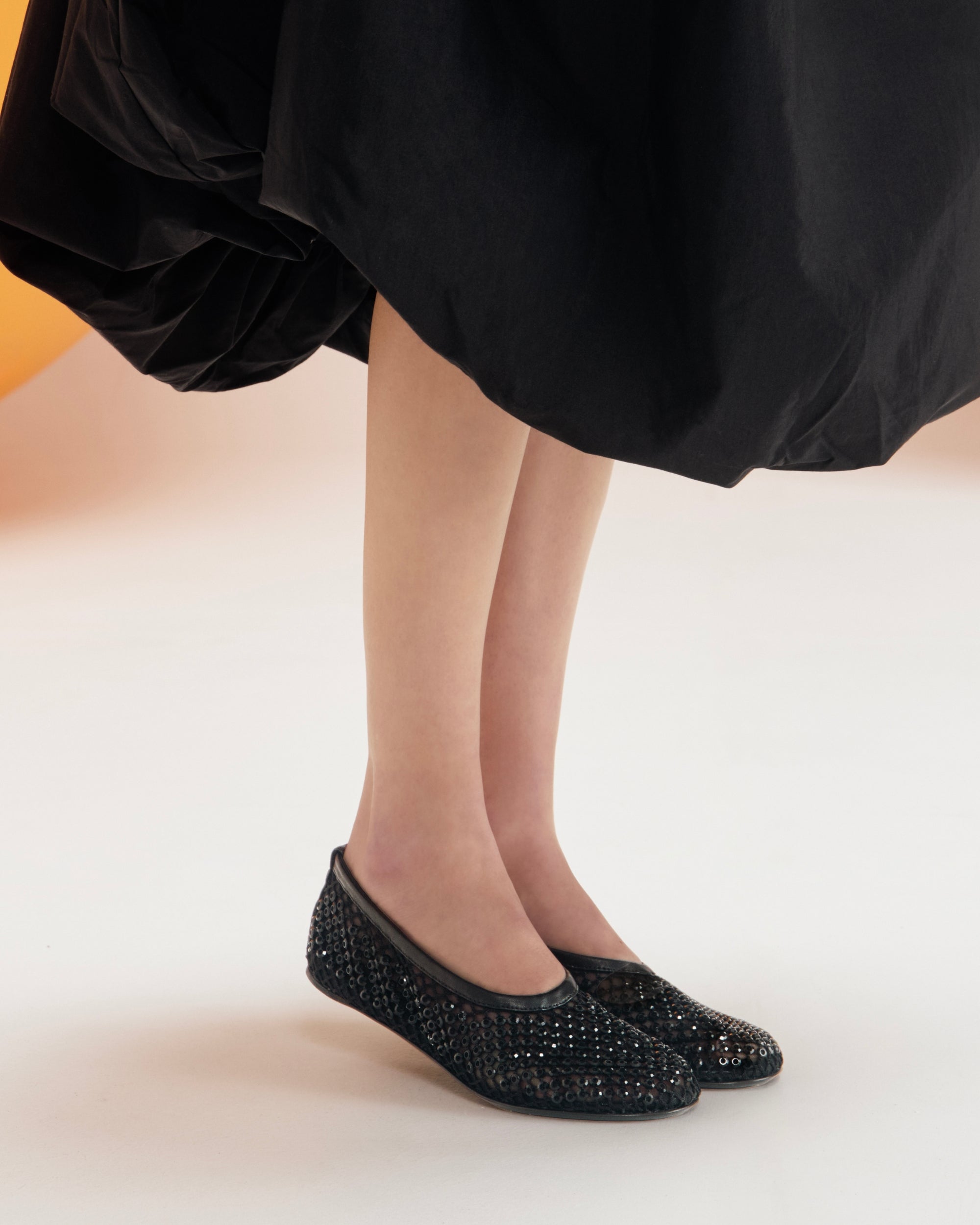 Marinia | Ballerina donna in tessuto e pelle di capra con cristalli