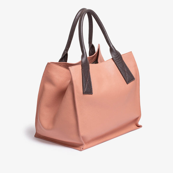 Borsa grande in vitello cipria e marrone
