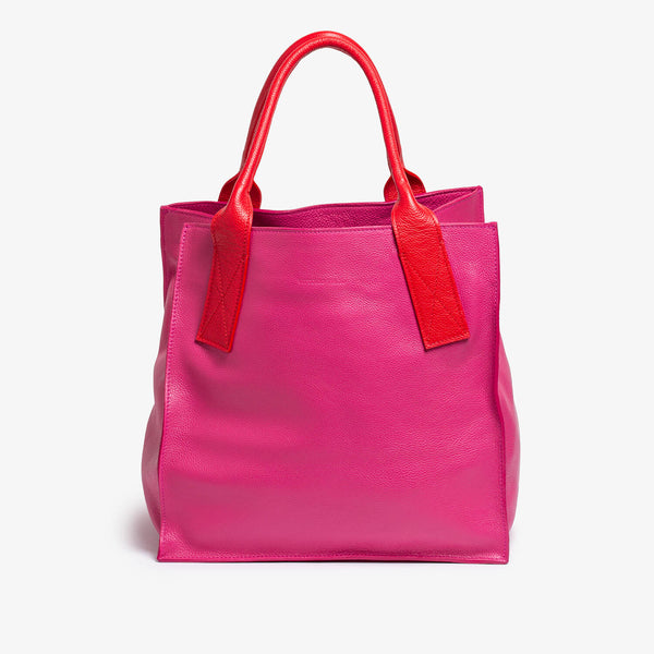 Borsa grande in vitello rosa e rosso