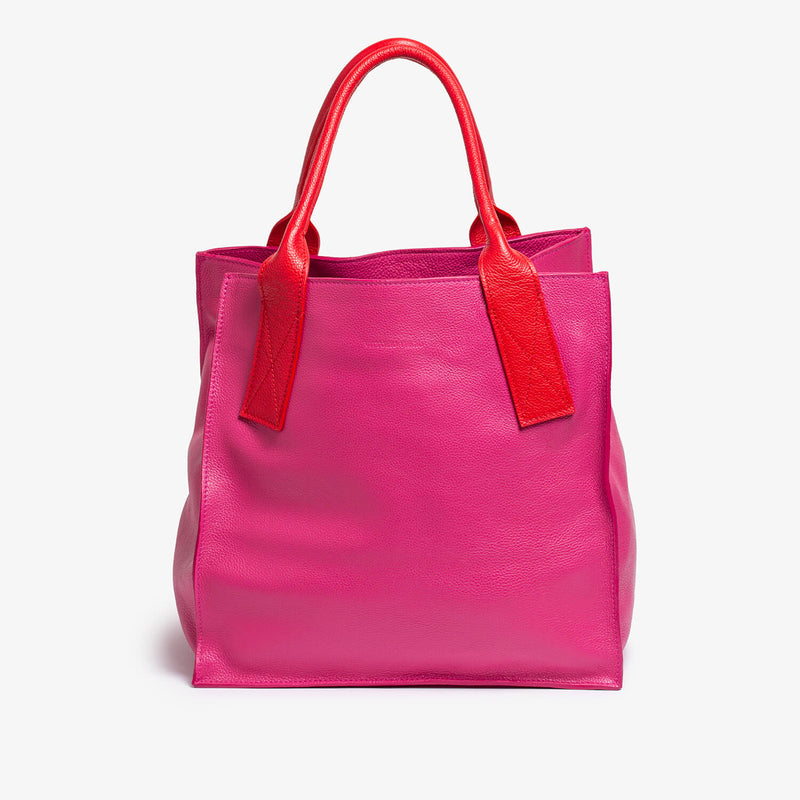 Borsa grande in vitello rosa e rosso