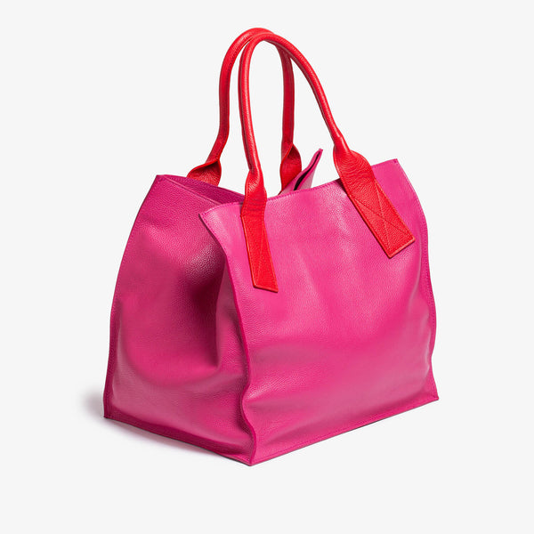 Borsa grande in vitello rosa e rosso