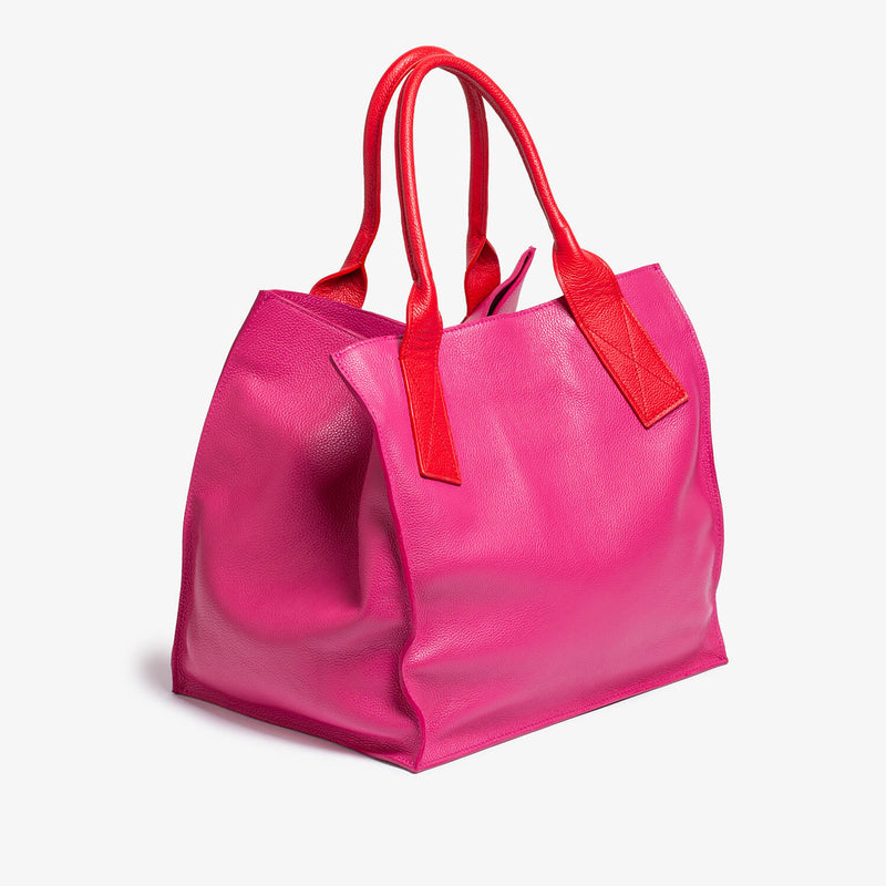 Pink-red calfskin squared box bag
