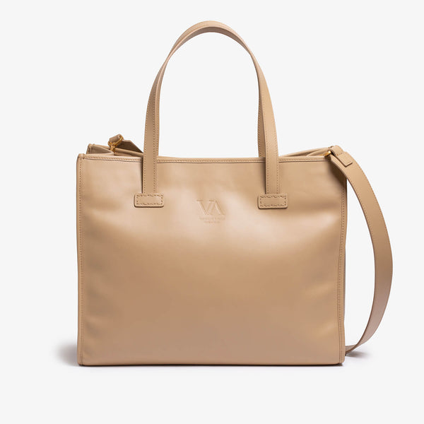 Borsa grande in vitello color taupe
