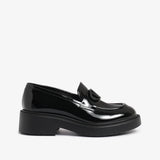 Black women's patent leather loafer fur lining