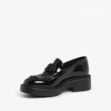 Black women's patent leather loafer fur lining