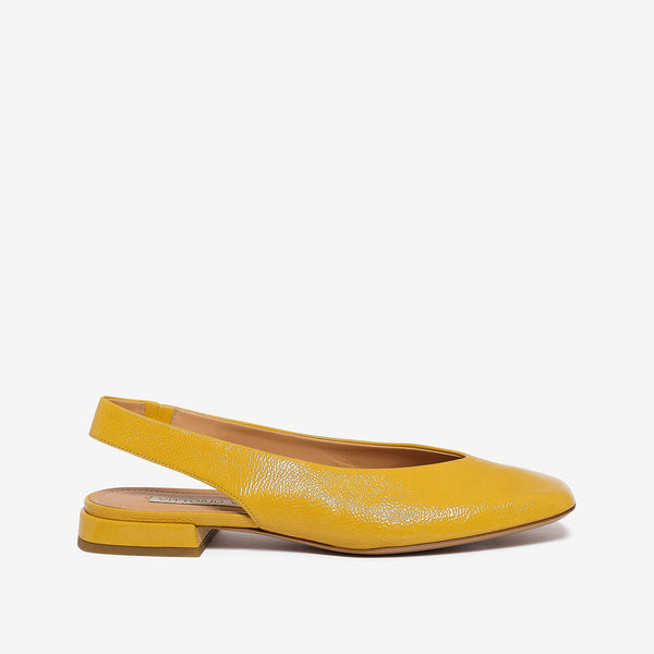 Straw yellow women's patent leather sling back ballet flat