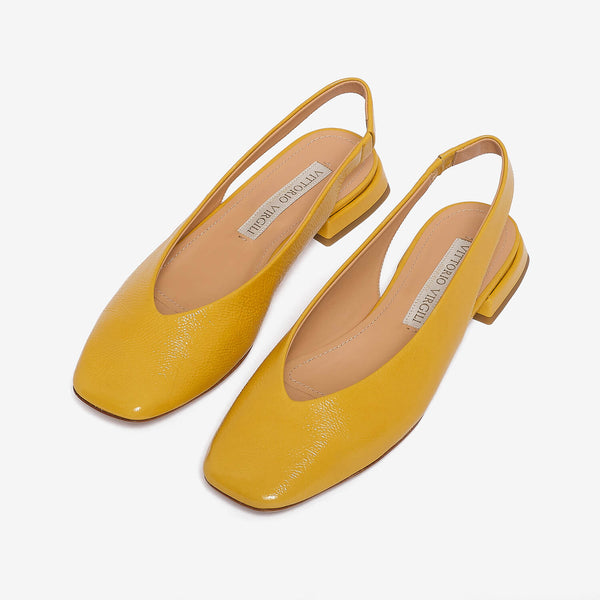 Ballerina sling back donna in vernice giallo paglierino