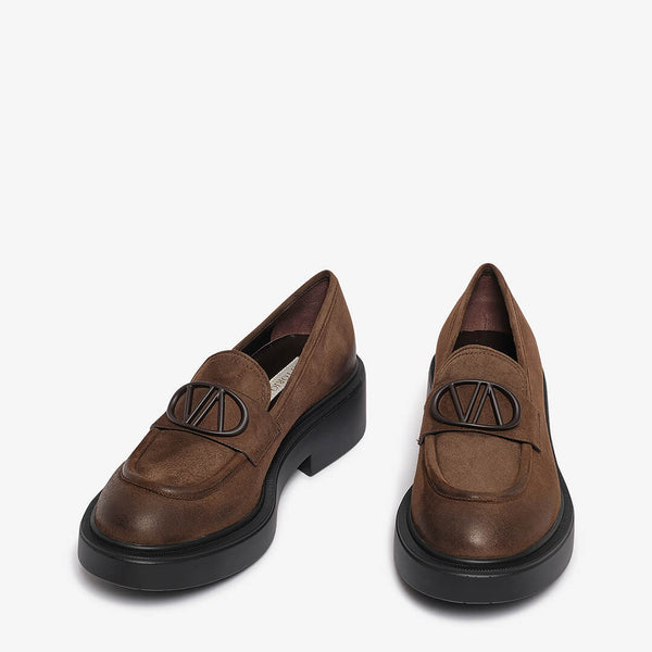 Mocassino in camoscio marrone scuro donna
