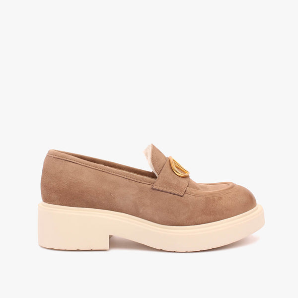 Taupe women's suede loafer