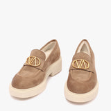 Mocassino in camoscio taupe donna