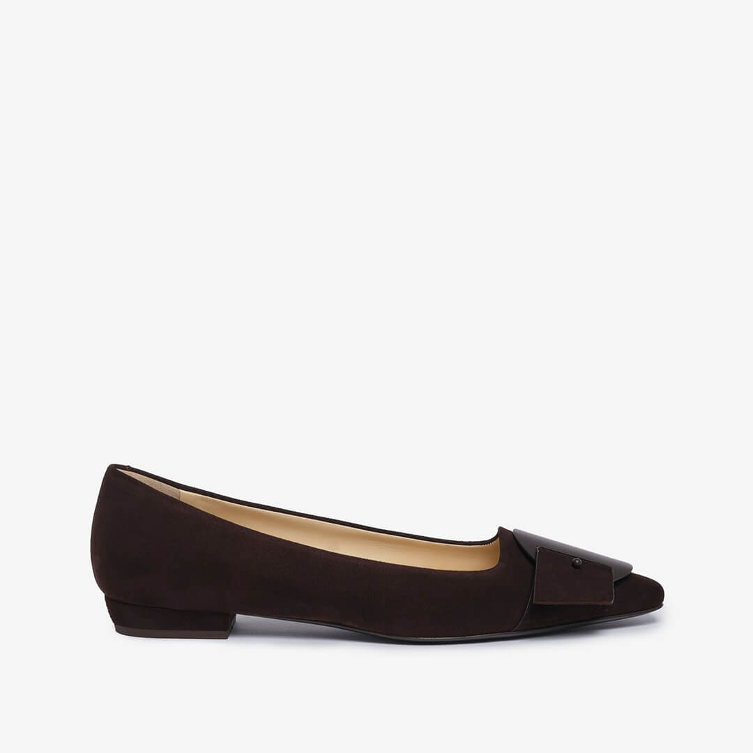 Ballerina marrone scuro in camoscio donna