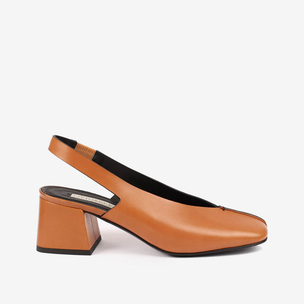 Décolleté sling back in pelle donna cuoio