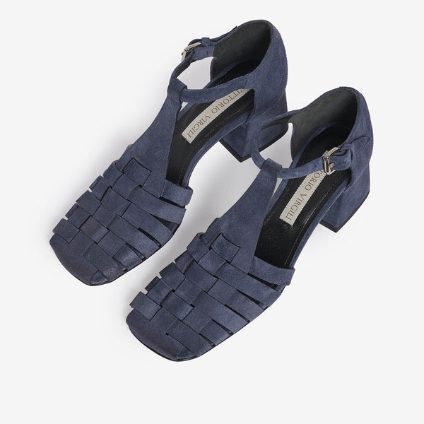 Sandalo in camoscio donna blu 
