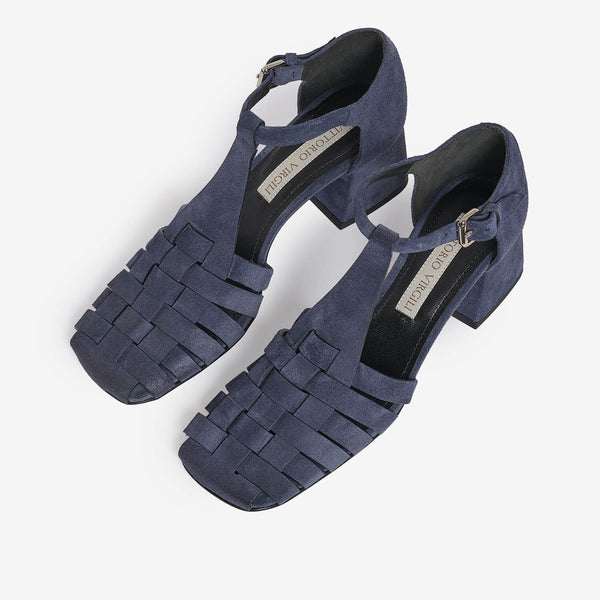 Blue  women's suede sandal