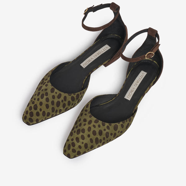 Ballerina in pelle donna verde-marrone