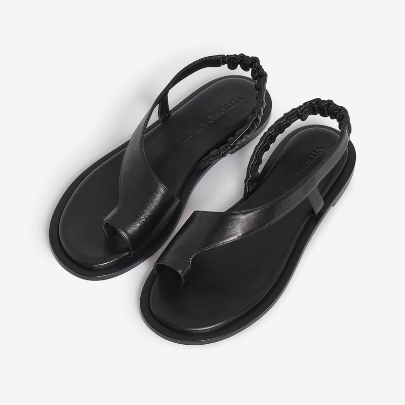 Black women's leather flip flop sandal