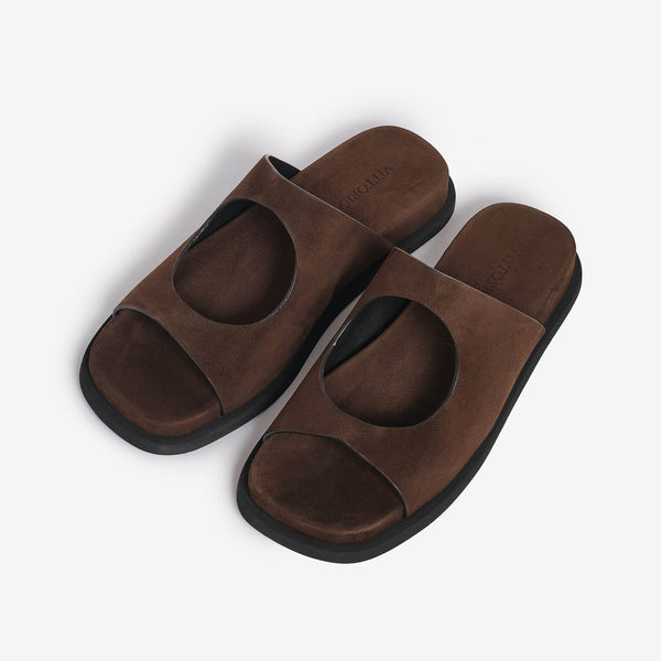 Dark brown women's suede slider sandal