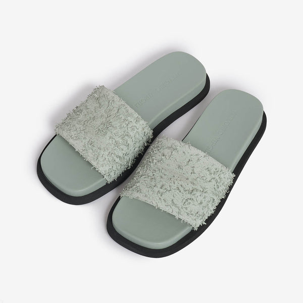 Sandalo slider in pelle donna verde menta