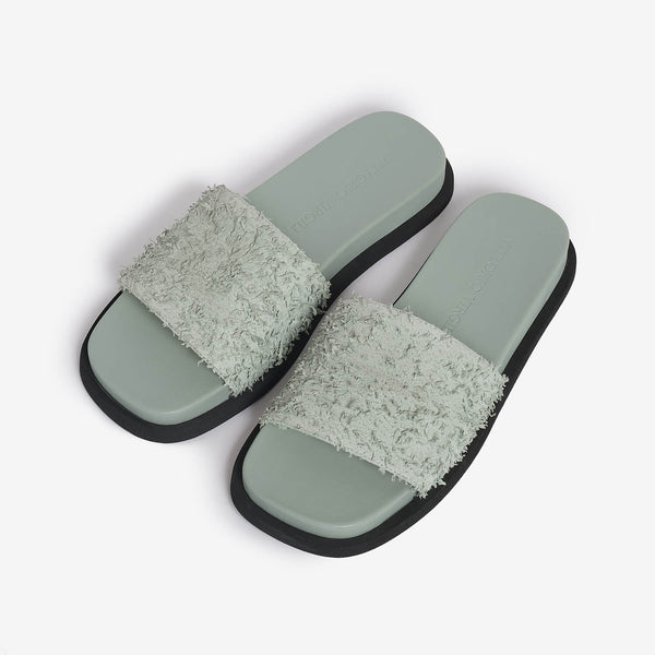 Green mint women's leather slider sandal