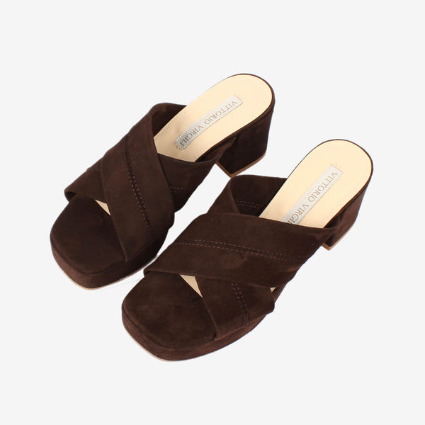 Dark brown women's suede sandal