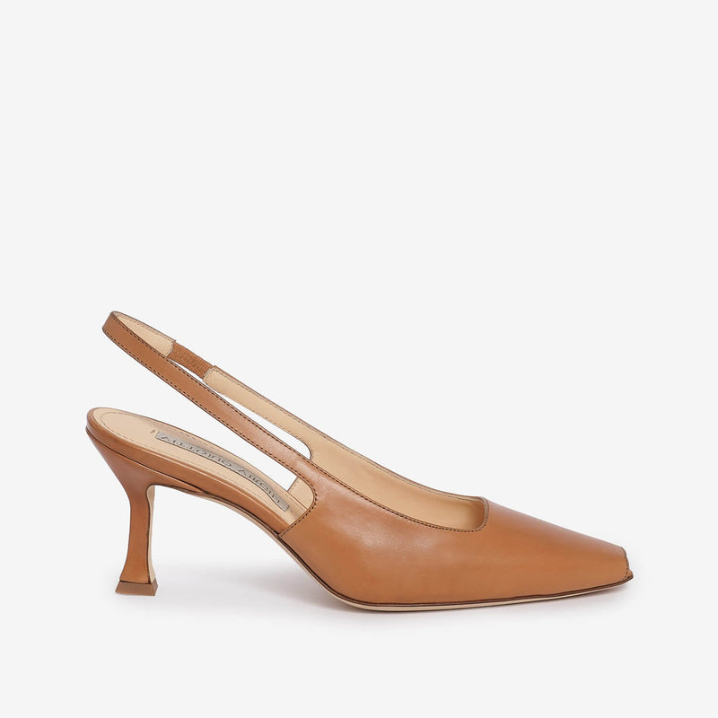 Slingback in pelle donna cuoio