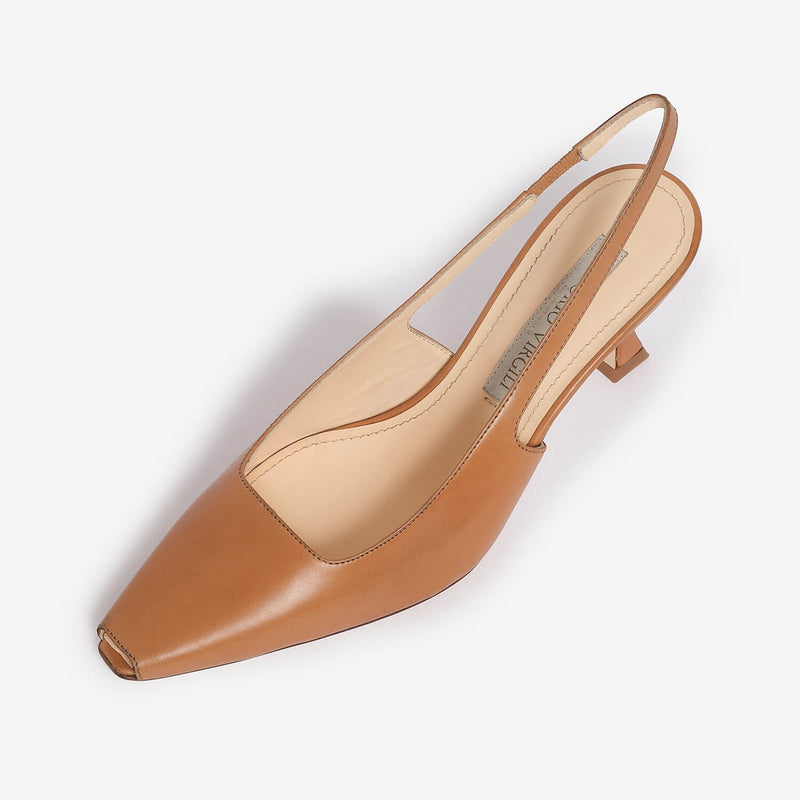 Slingback in pelle donna cuoio