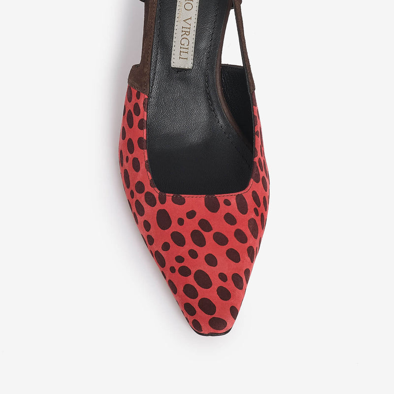 All over dark brown women's printed suede sling back décolleté