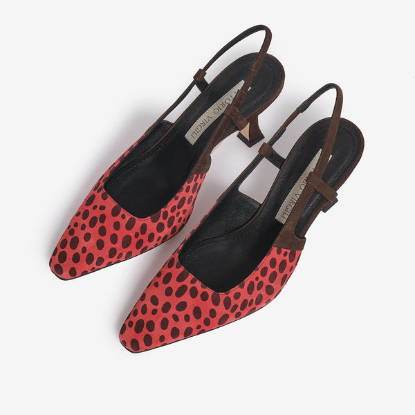 Décolleté sling back in camoscio stampato donna all over dark brown