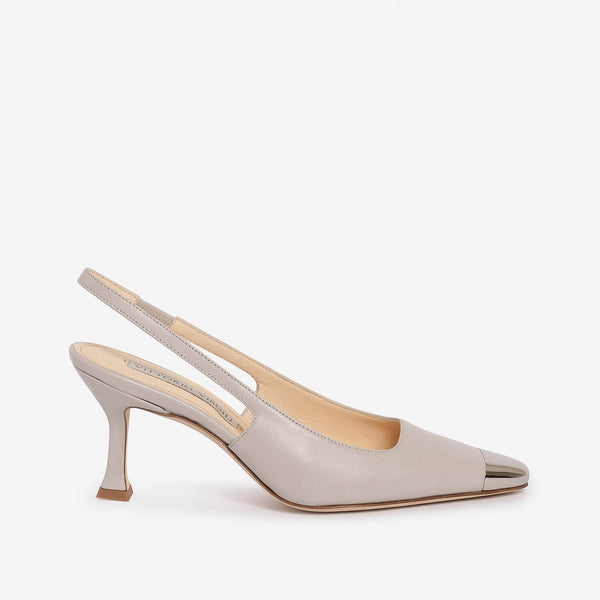 Décolleté sling back in pelle donna beige 