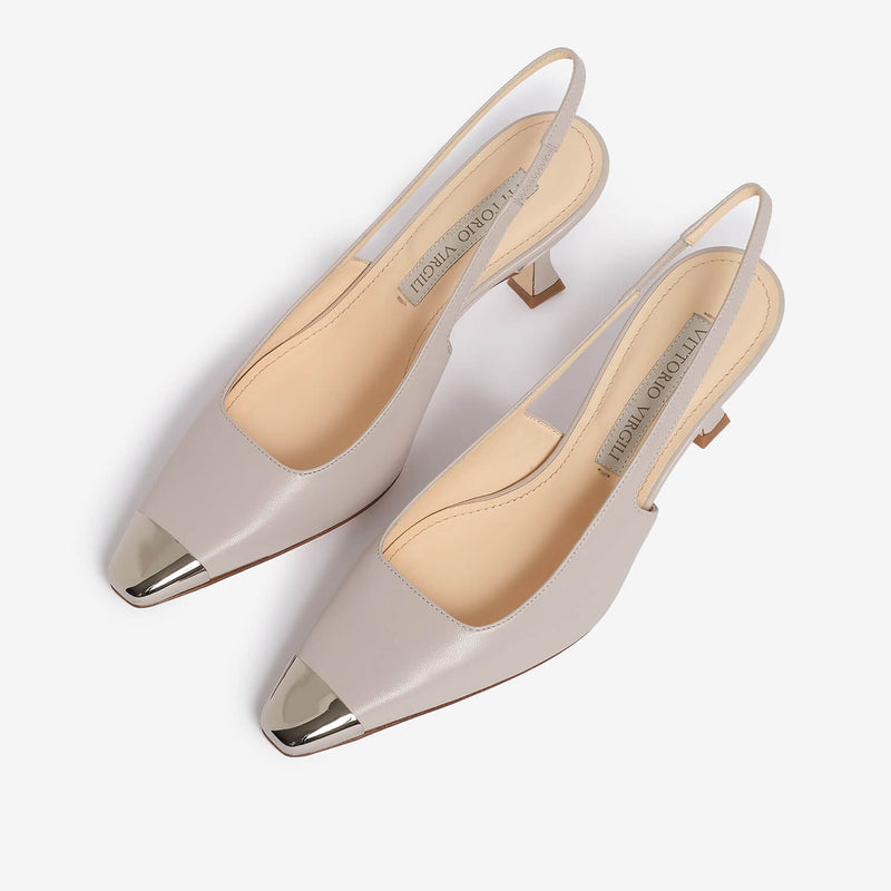 Beige  women's leather sling back décolleté