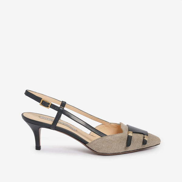 Slingback in pelle donna corda-beige