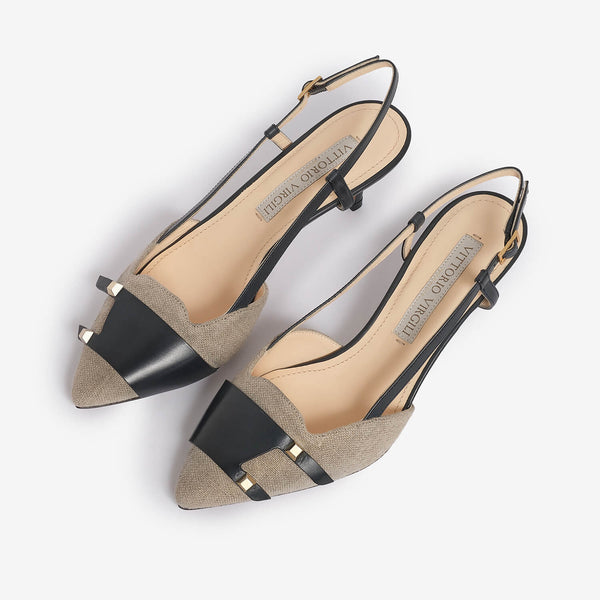 Slingback in pelle donna corda-beige