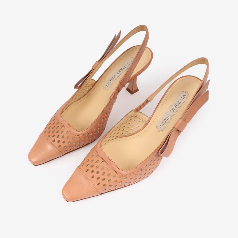 Slingback in pelle donna pesca