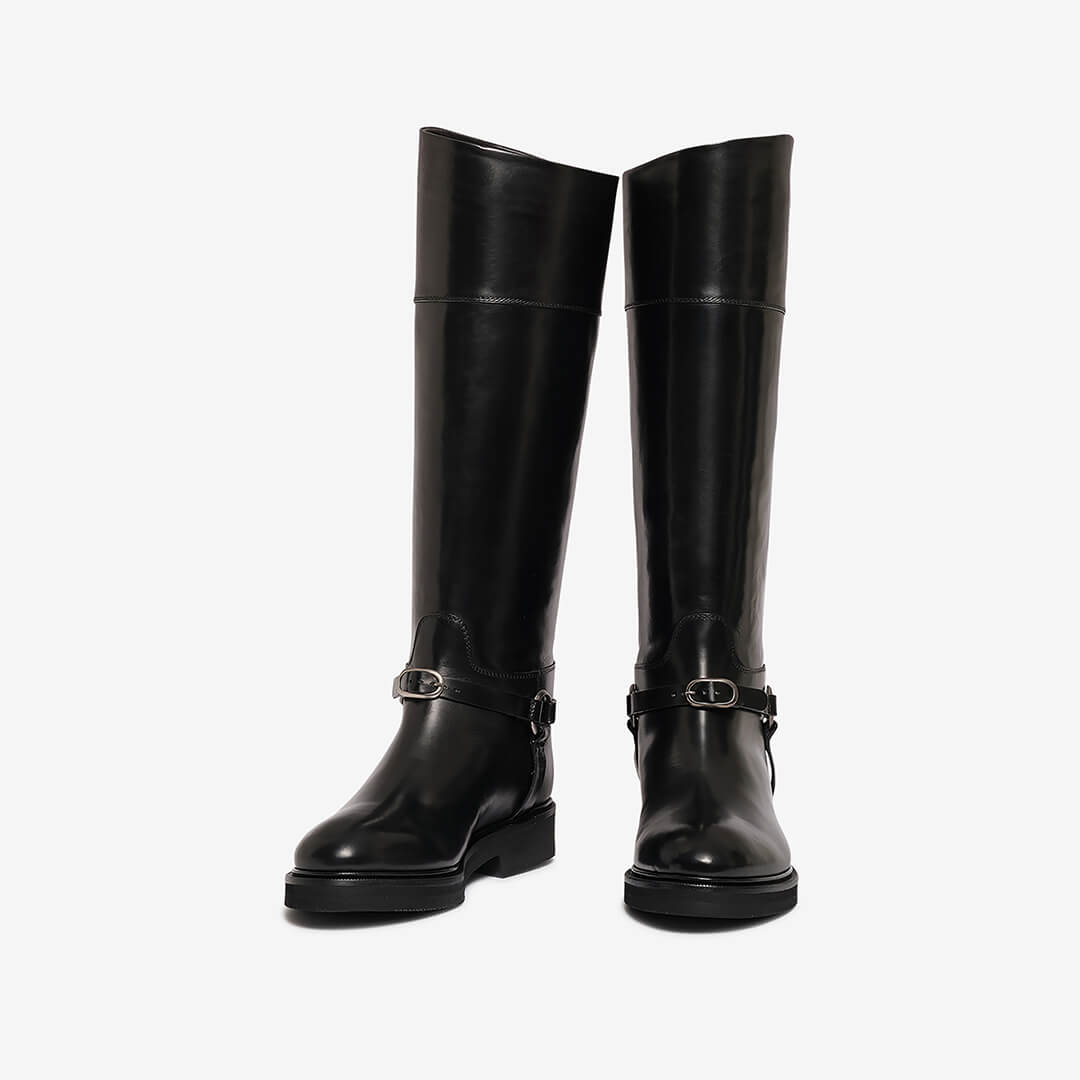 Stivale cavallerizza nero in pelle donna