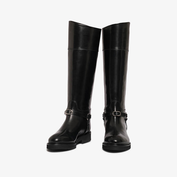 Black women's leather riding boot