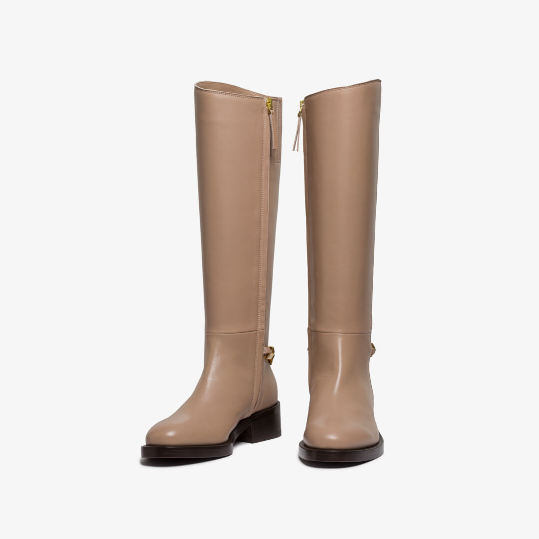 Stivale in pelle beige donna