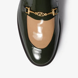 Green-beige women's patent leather loafer
