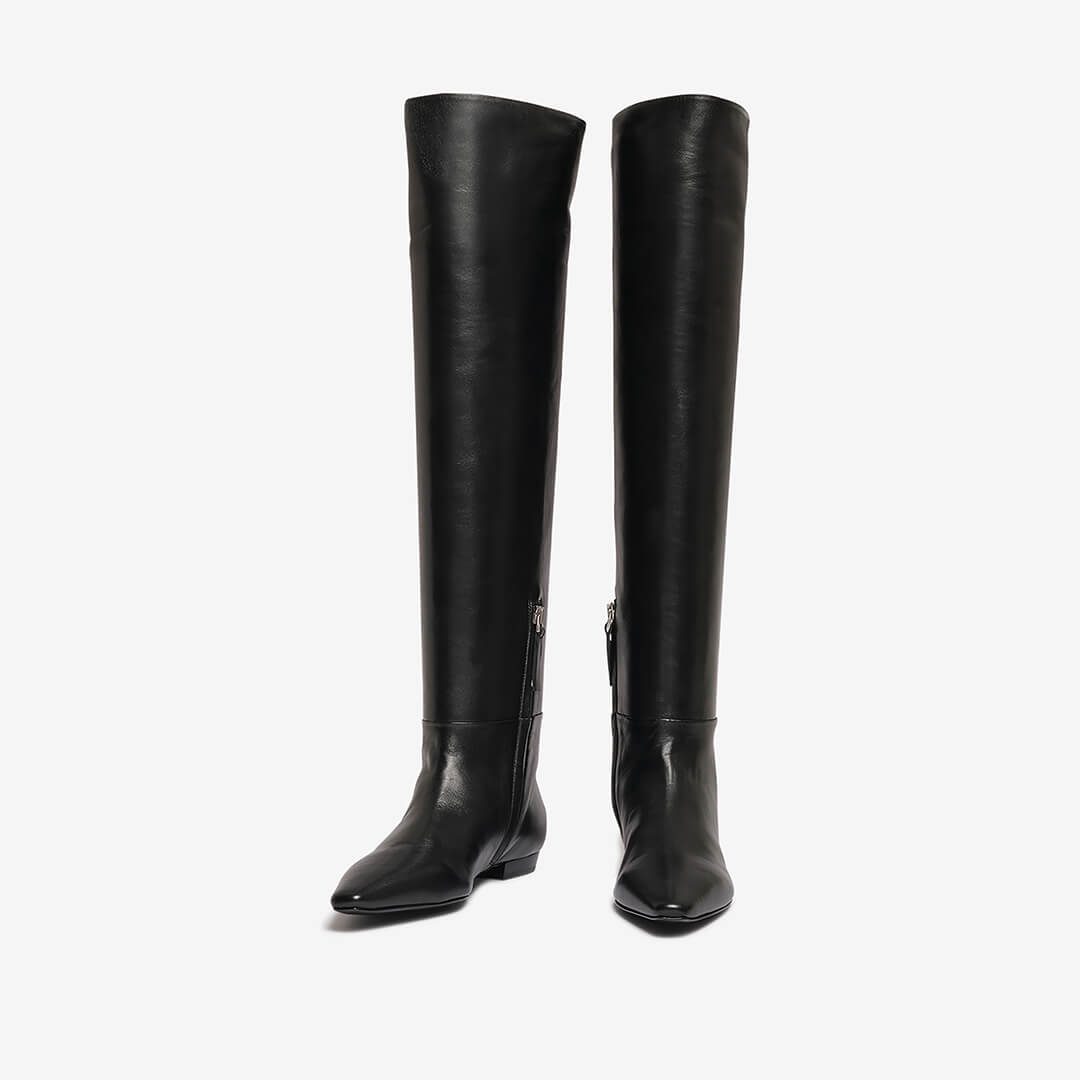Cuissardes in pelle nero donna