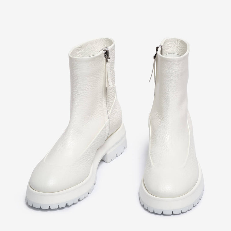 White women's leather ankle boot
