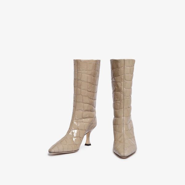 Beige women's leather mid boot