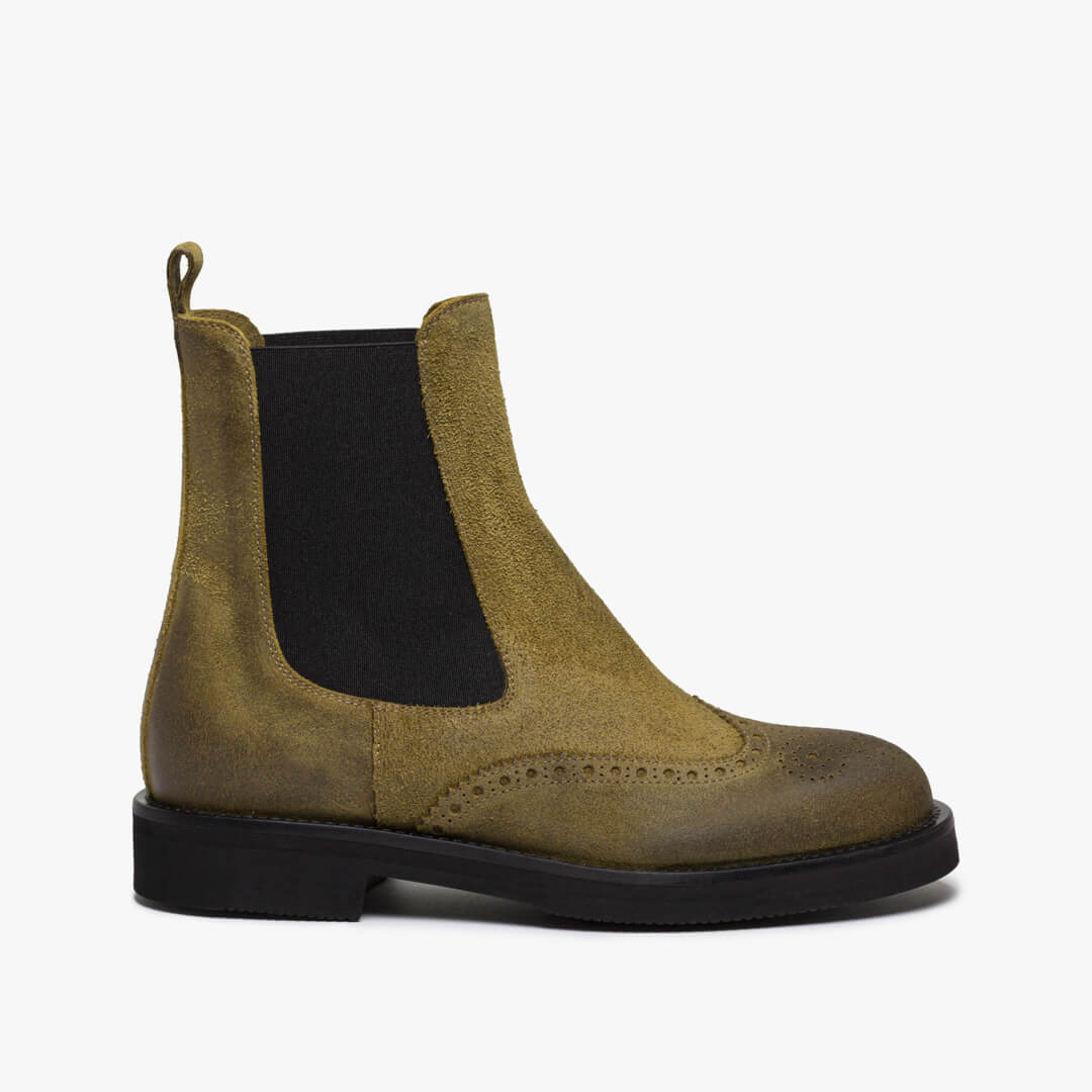 ANKLE BOOT CHELSEA IN CAMOSCIO VERDE MIMETICO DONNA 