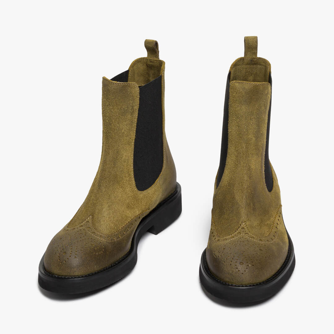 ANKLE BOOT CHELSEA IN CAMOSCIO VERDE MIMETICO DONNA 